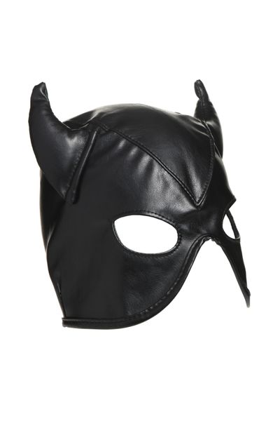 Master Series Dungeon Demon Bondage Mask with Horns Black