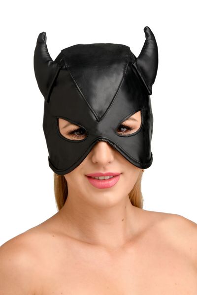 Master Series Dungeon Demon Bondage Mask with Horns Black