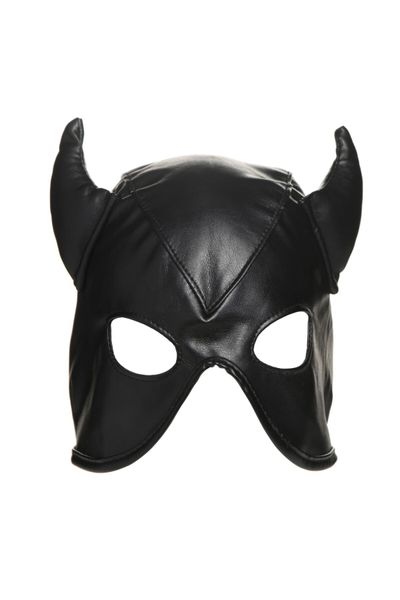 Master Series Dungeon Demon Bondage Mask with Horns Black