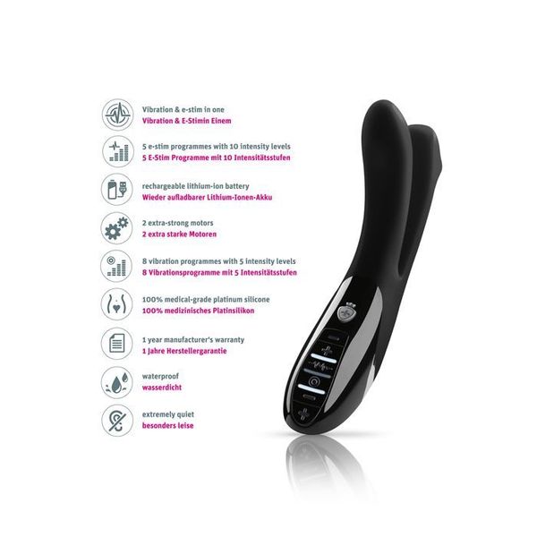 Mystim Tingling Aparte eStim Black Double Vibrator with electrostimulation, myostimulator