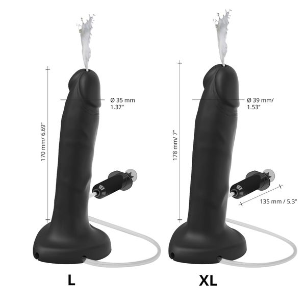 Ejaculating dildo Strap-On-Me Squirting Cum Dildo Realistic Black, diam. 3.9 cm, silicone