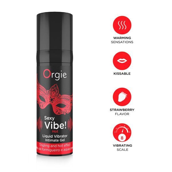 Жидкий вибратор Orgie Sexy Vibe! Hot, 15 мл, согревающий, очень мощный, со вкусом клубники SX1551 фото