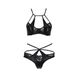 Lingerie set Passion NAVEL SET black L/XL Black, panties, bra, lace and latex inserts