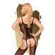 Penthouse Miss Curvy Black XL Silhouette Bodystocking with Garter Belt Faux Leather, Black