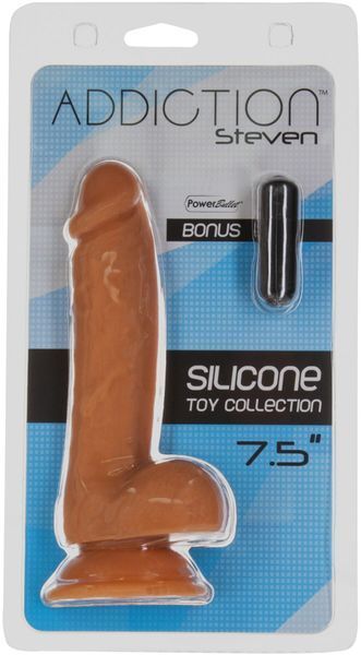 Фаллоимитатор ADDICTION Steven 7.5" Silicone Dong Caramel, вибропуля в подарок SX3155 фото