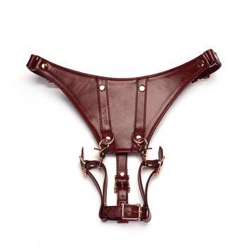 Шкіряні трусики для вібратора Liebe Seele Wine Red Forced Orgasm Strop, повністю регульовані SO9465 фото
