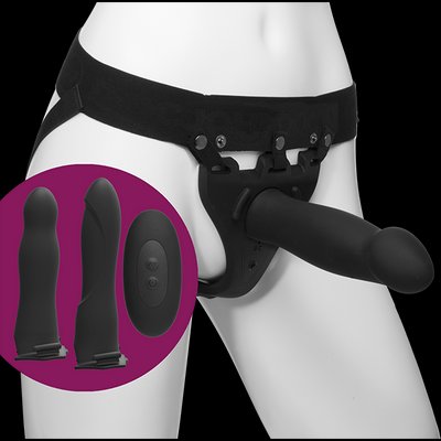 Doc Johnson Body Extensions - BE Naughty - Black vibrating strapon kit