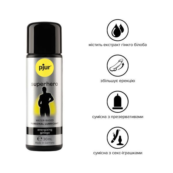Стимулирующий лубрикант на водной основе pjur Superhero Energizing glide 30 мл, с экстрактом гинкго билоба PJ10580 фото