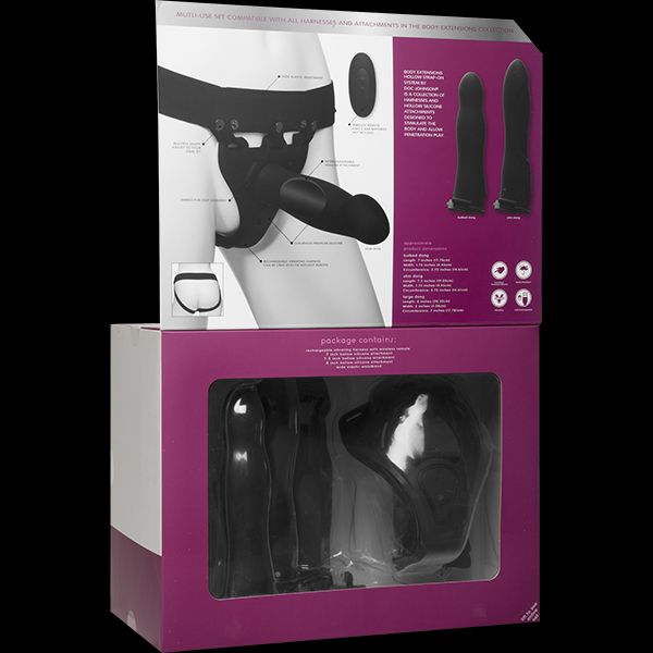 Doc Johnson Body Extensions - BE Naughty - Black vibrating strapon kit