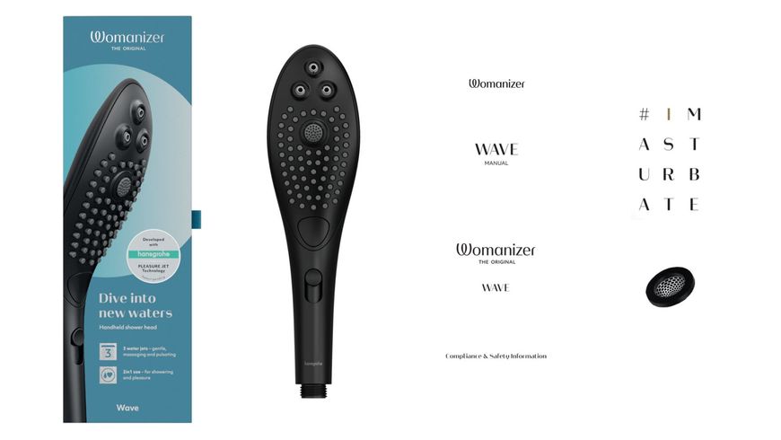 Womanizer Wave Black 2-in-1 Shower Stimulator Attachment, Intimate Zone Massager