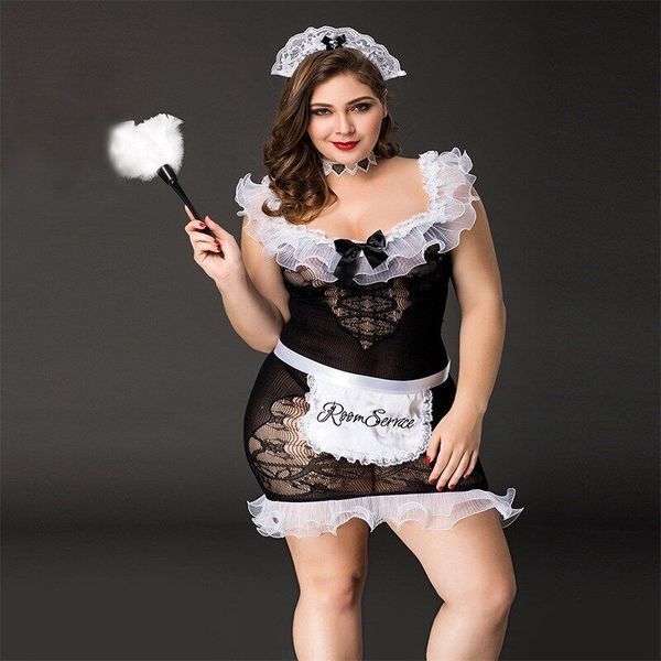 Костюм покоївки JSY &laquo;Слухняна Ельма&raquo; Plus Size Black, сукня, фартух, головний убір покоївки SO8358 фото