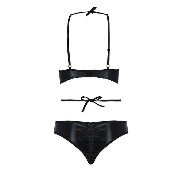 Комплект белья Passion NAVEL SET black XXL/XXXL Black, трусики, лиф, кружевные и латексные вставки PS24903 фото