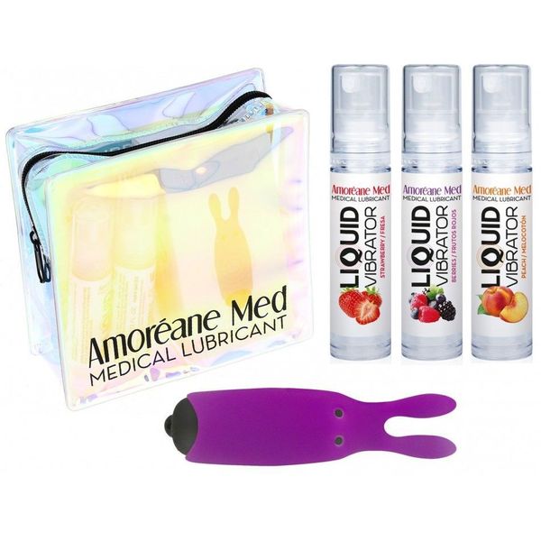 Amoreane Med Stimulating Lubricant Set (3x10ml) and Adrien Lastic Purple Vibrating Bullets Set