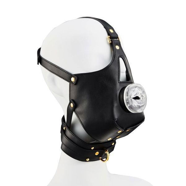 LOCKINK SEVANDA Blowjob Head Muzzle with Leash, Black