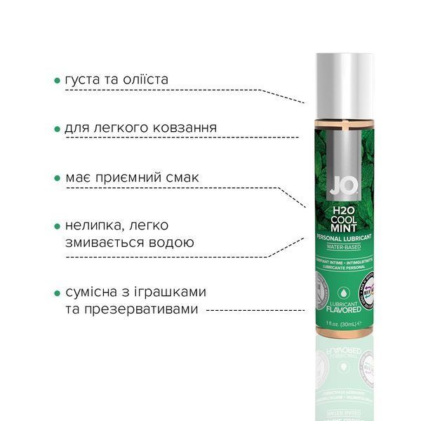JO H2O Water-Based Lubricant - Cool Mint (30ml) Sugar-Free, Vegetable Glycerin