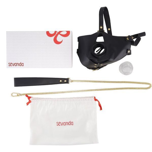 LOCKINK SEVANDA Blowjob Head Muzzle with Leash, Black