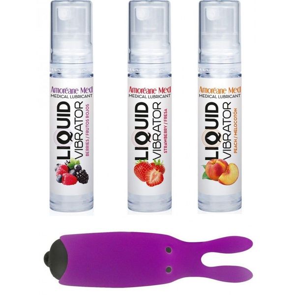 Amoreane Med Stimulating Lubricant Set (3x10ml) and Adrien Lastic Purple Vibrating Bullets Set