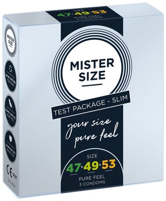 Mister Size - pure feel Condoms Set - 47–49–53 (pack of 3), includes 3 sizes, thickness 0.05 mm