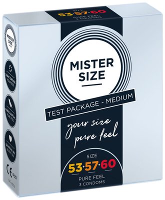 Mister Size - pure feel Condoms Set - 53–57–60 (pack of 3), includes 3 sizes, thickness 0.05 mm