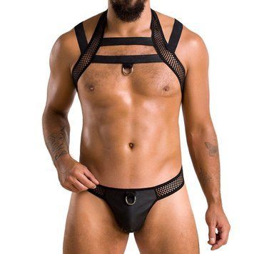 Комплект чоловічої білизни з кріпленнями Passion 043 JACOB S/M Black, труси, шлейки SO7601 фото