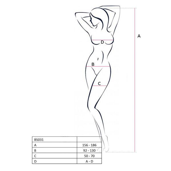 Passion BS031 black bodystocking, open-chested jumpsuit, Black