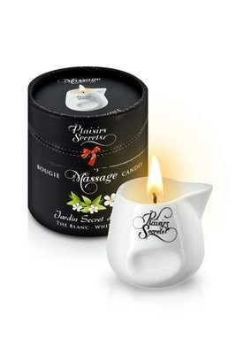 Plaisirs Secrets White Tea massage candle (80 ml) gift set, ceramic jar