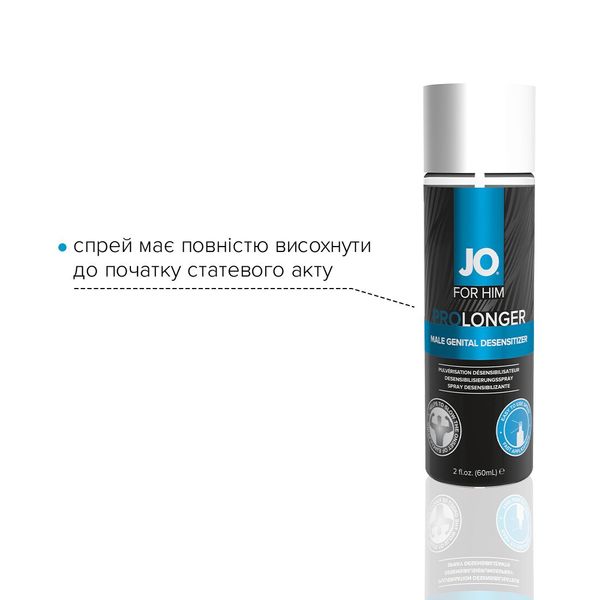 Пролонгувальний спрей JO Prolonger Spray with Benzocaine (60 мл) не містить мінеральних масел SO1832 фото