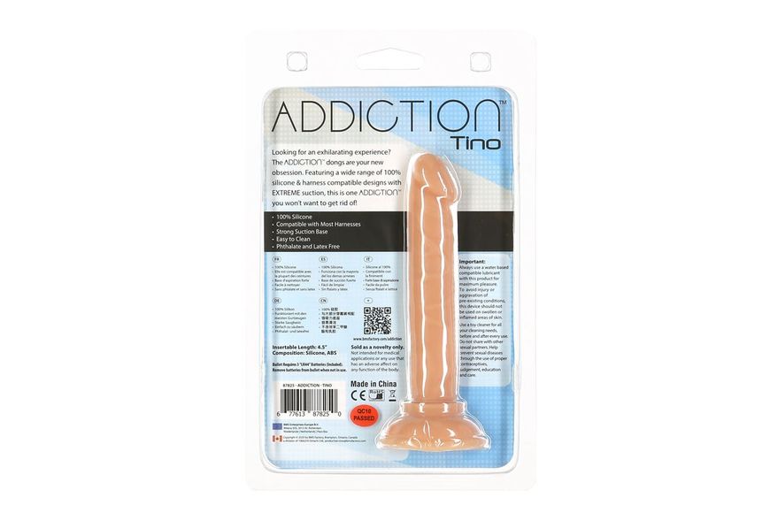 ADDICTION Tino 5.25″ Silicone Dildo, Suction Cup, Diameter 1.9cm, Vibrating Bullet Included