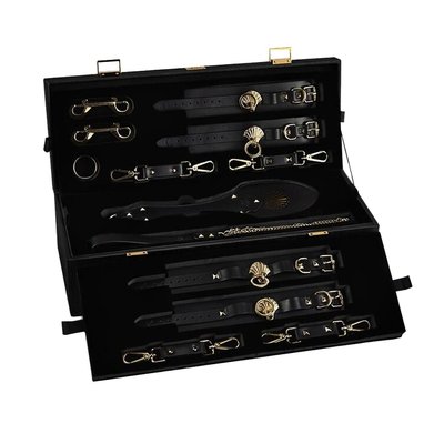 Zalo Bondage Play Kit Luxury BDSM Set, 10 accessories in case, leather, Swarovski crystal