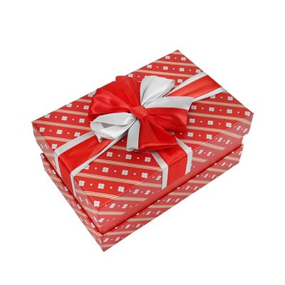 Red and White Bow gift box, L - 28.5x21.5x12.8 cm