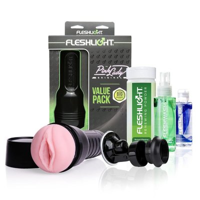 Fleshlight Pink Lady Original Value Pack: suction cup, lubricant, cleaner, and renewer