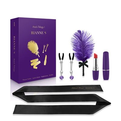 RIANNE S Ana's Trilogy Set I: Lipstick Vibrator, Feather, Nipple Clamps, Blindfold