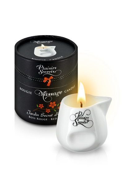 Plaisirs Secrets Red Wood massage candle (80 ml) gift set, ceramic jar