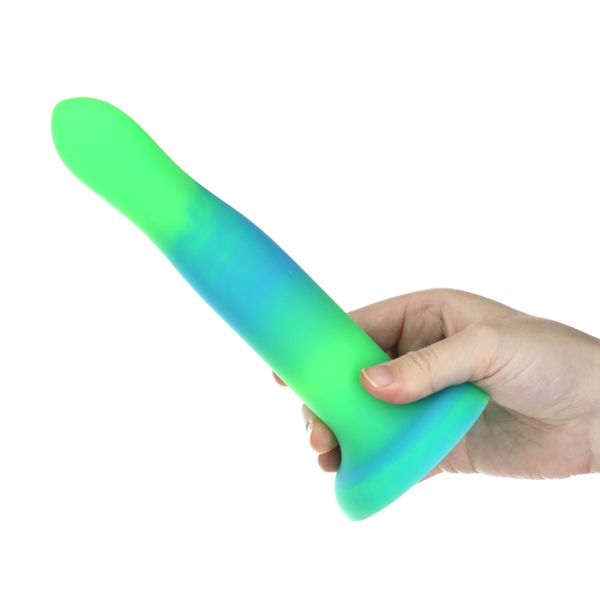 ADDICTION Rave 8″ Glow in the Dark Dildo Blue Green, 20.3cm