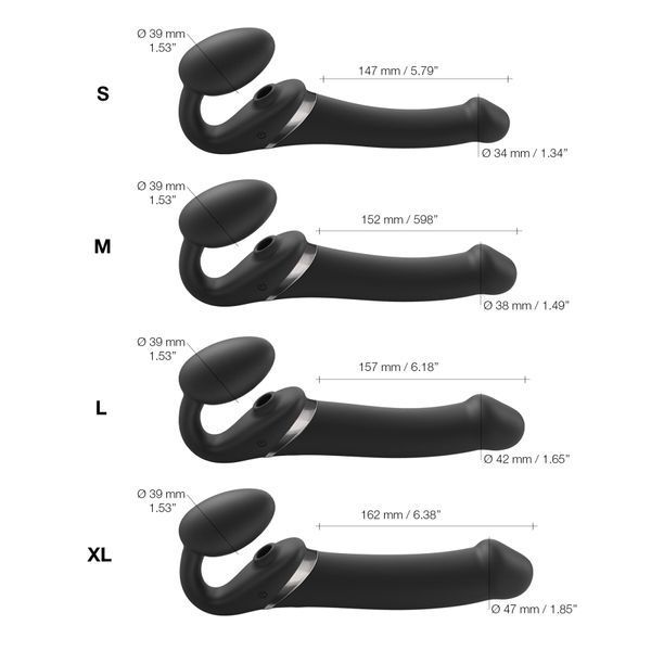 Strap-On-Me MULTI ORGASM Black S Adjustable Vibrating Strap-On with Vacuum Stimulation, Red