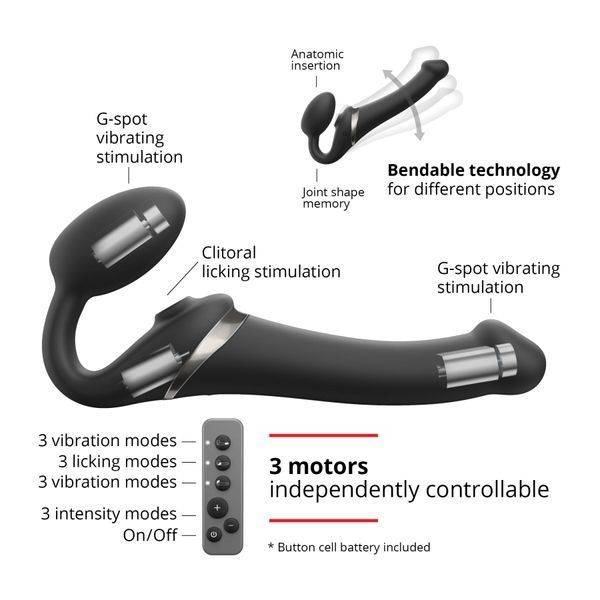 Strap-On-Me MULTI ORGASM Black S Adjustable Vibrating Strap-On with Vacuum Stimulation, Red