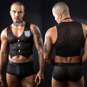 Чоловічий еротичний костюм офіціанта JSY &laquo;Привабливий Михаель&raquo; One Size, топ, труси, метелик SX0433 фото