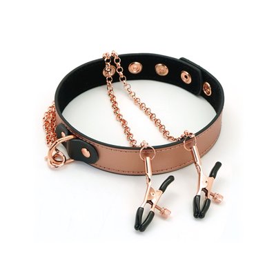 Ошейник с зажимами для сосков Liebe Seele Rose Gold Memory Collar with Nipple Clamps SO9495 фото