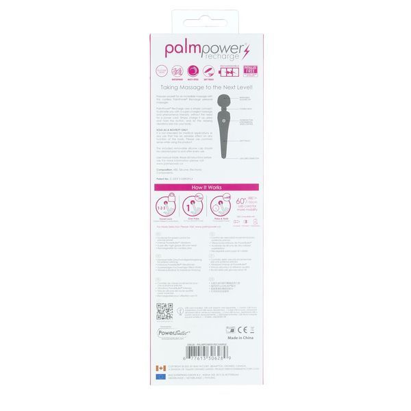 PalmPower Recharge Pink Vibrating Massager, Rechargeable, Flexible Head, Travel Lock, Black