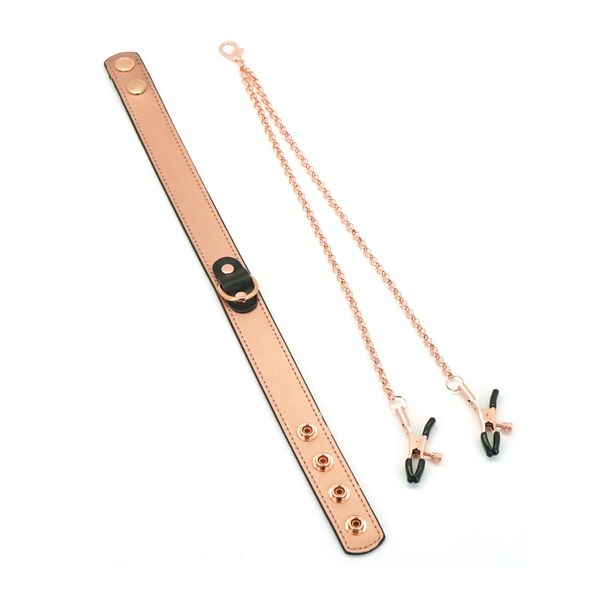 Нашийник із затискачами для сосків Liebe Seele Rose Gold Memory Collar with Nipple Clamps SO9495 фото