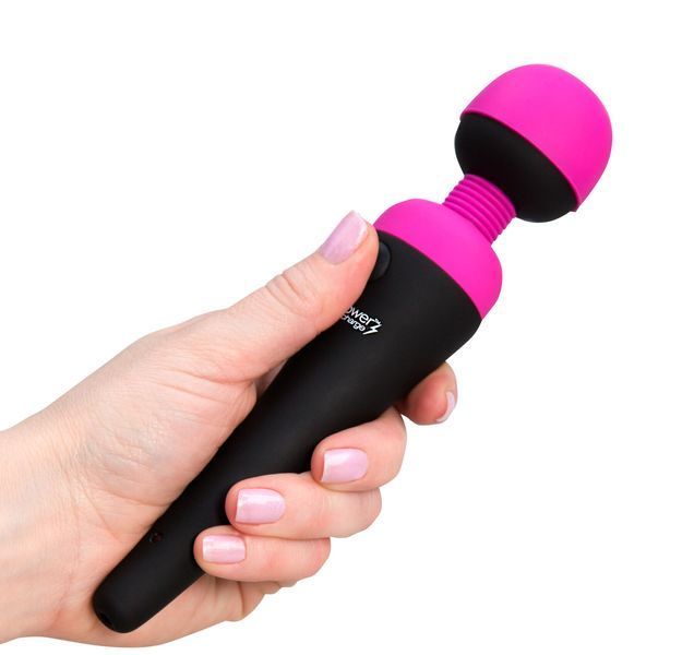 PalmPower Recharge Pink Vibrating Massager, Rechargeable, Flexible Head, Travel Lock, Black