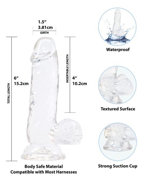 ADDICTION Clear Dildo with Balls 6" suction cup, comes with a free vibrating bullet