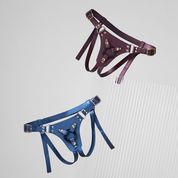 Трусики для страпона Strap-On-Me Harness Generous Blue, One Size, искусственная кожа, регулируемые ремни, сменные крепления для ди SX0673 фото