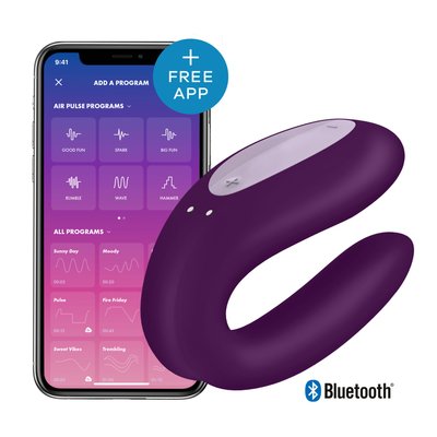 Satisfyer Double Joy Violet smart vibrator for couples with wide clitoral stimulator