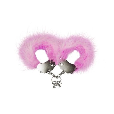 Adrien Lastic Handcuffs Pink Metallic Handcuffs with pink fluffy trim