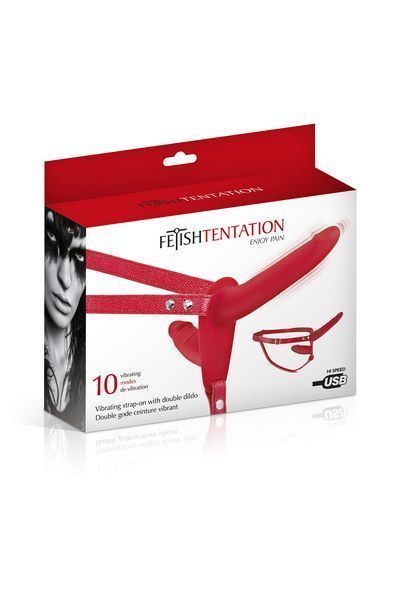 Fetish Tentation Vibrating Strap-On with Double Dildo Red