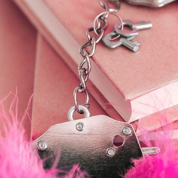 Adrien Lastic Handcuffs Pink Metallic Handcuffs with pink fluffy trim