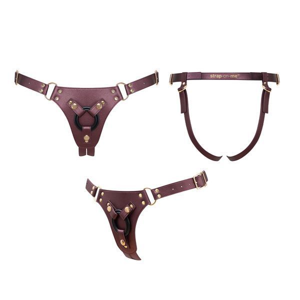 Трусики для страпона Strap-On-Me Harness Generous Aubergine, One Size, штучна шкіра, регульовані ремені, змінні кріплення для дилд SX0674 фото