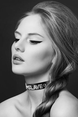 Bijoux Pour Toi choker with rhinestones - SLAVE, genuine leather