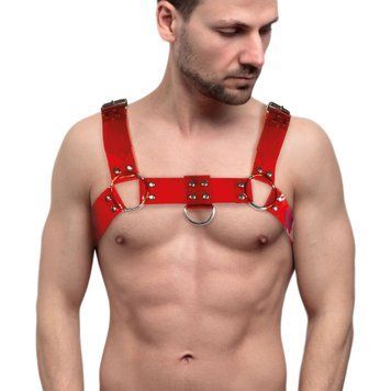 Чоловіча портупея на груди Feral Feelings - Bulldog Harness Red Trasparent SO9306 фото